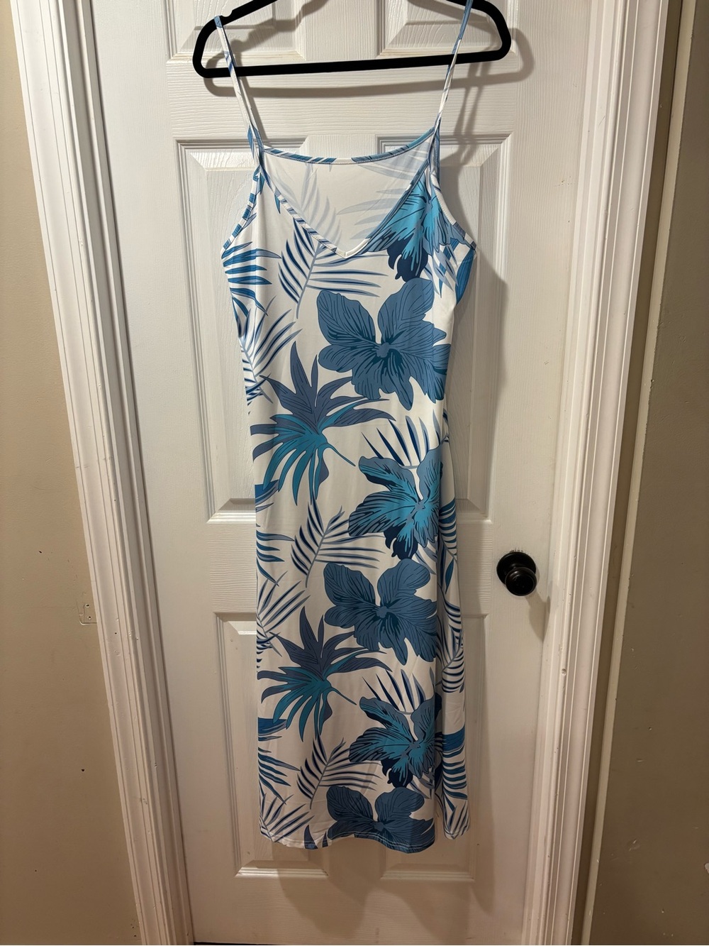White Slip Dress with Blue Tropical Floral Print